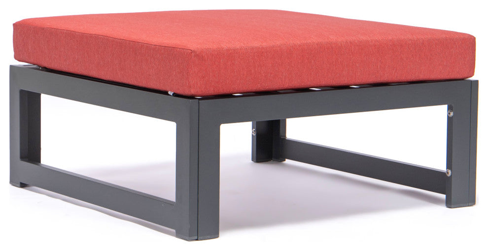 LeisureMod Chelsea 7-Piece Patio Ottoman Sectional With Coffee Table, Red