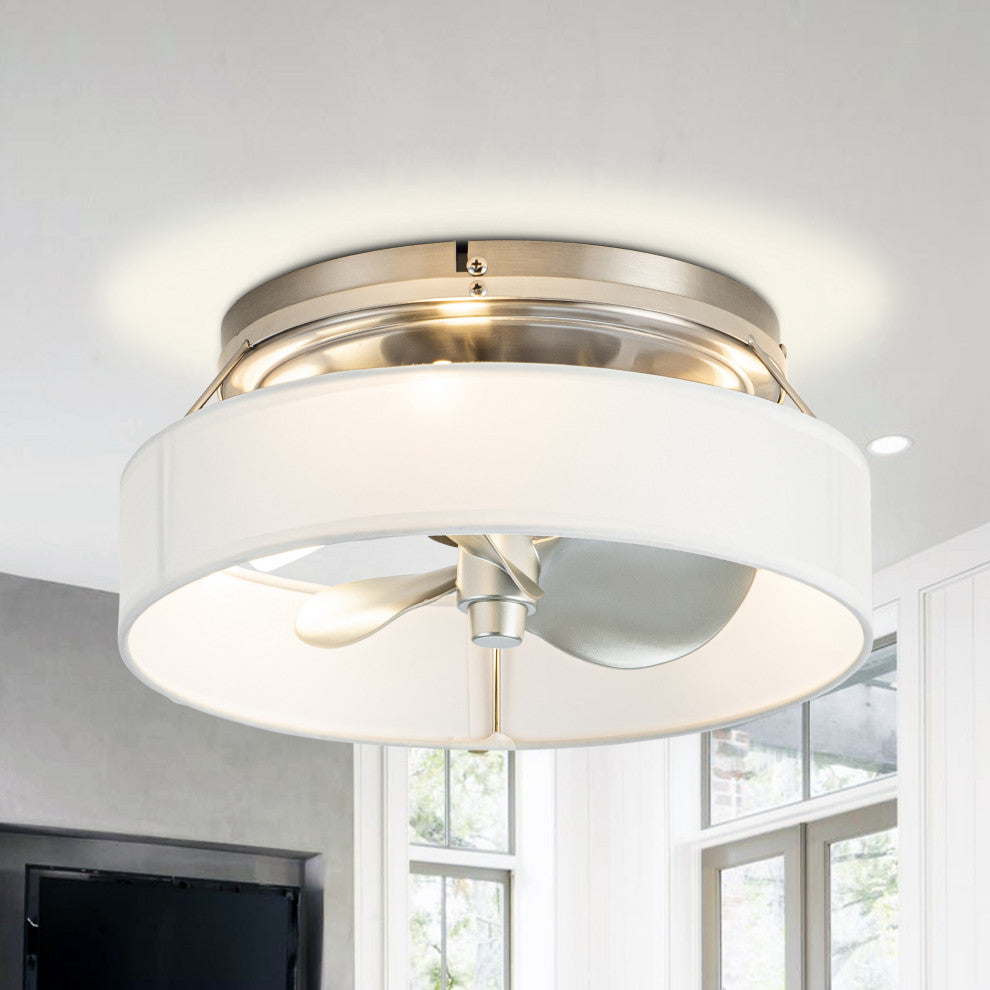 Whose Lamp 12.6-inch Modern Sand Nickel Small Flush Mount Ceiling Fan