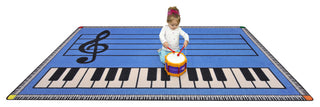 Kid Essentials Rug, Play Along, Blue With Keys, 7'8"x10'9"