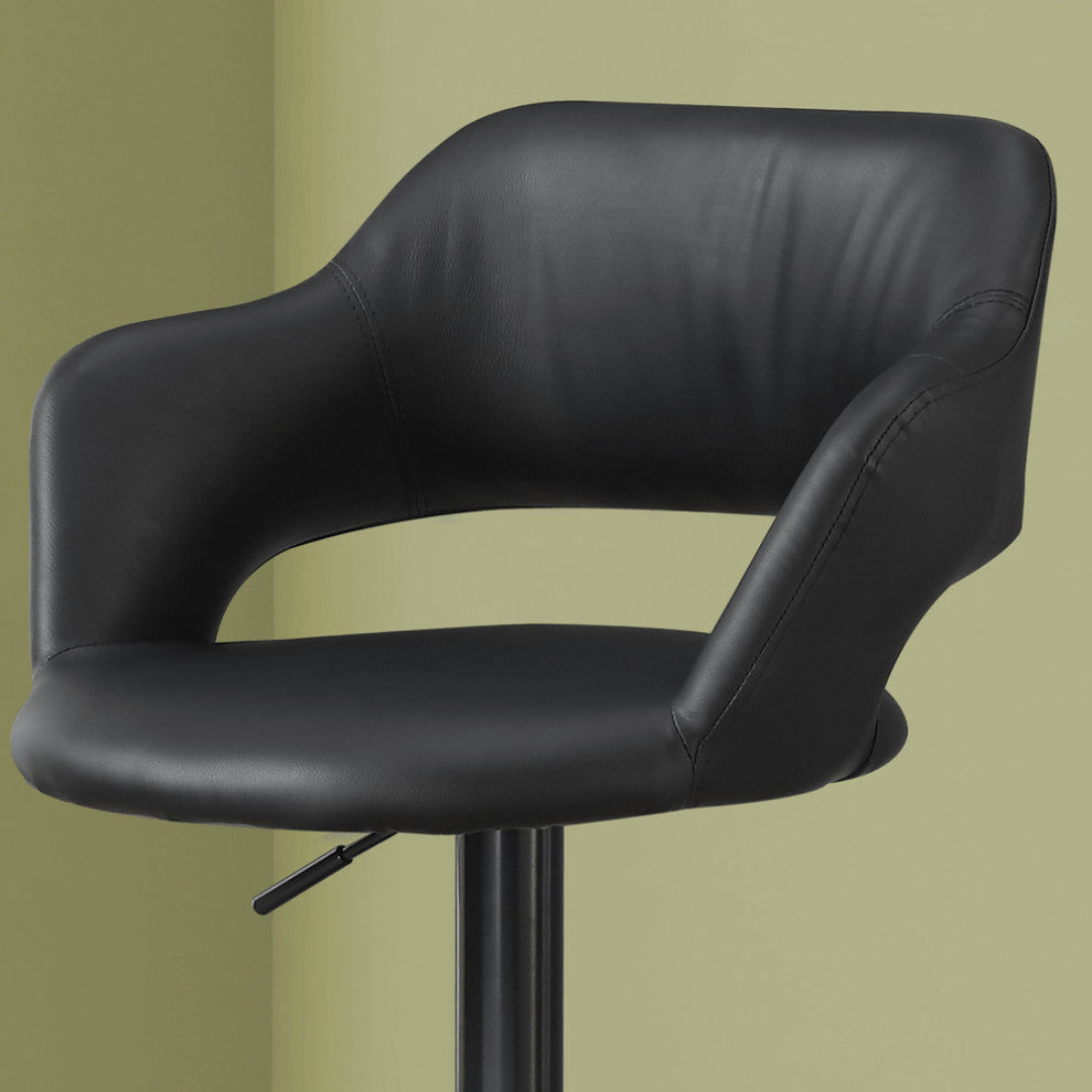 Black Faux Leather And Metal Low Back Adjustable Height Bar Chair