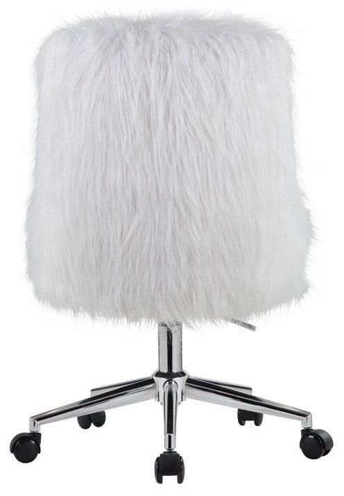 Modern Office Chair, Golden Metal Base & Comfortable Soft Faux Fur Seat, White