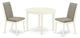 3Pc Dining Set, Round Wood Table, 2 Chairs, Shitake Chairs Seat, Linen White