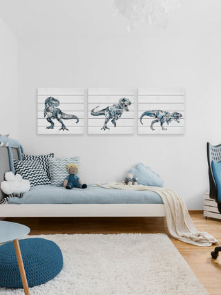 Bite and Fight T-Rex Triptych, 3-Piece Set, 32x32 Panels