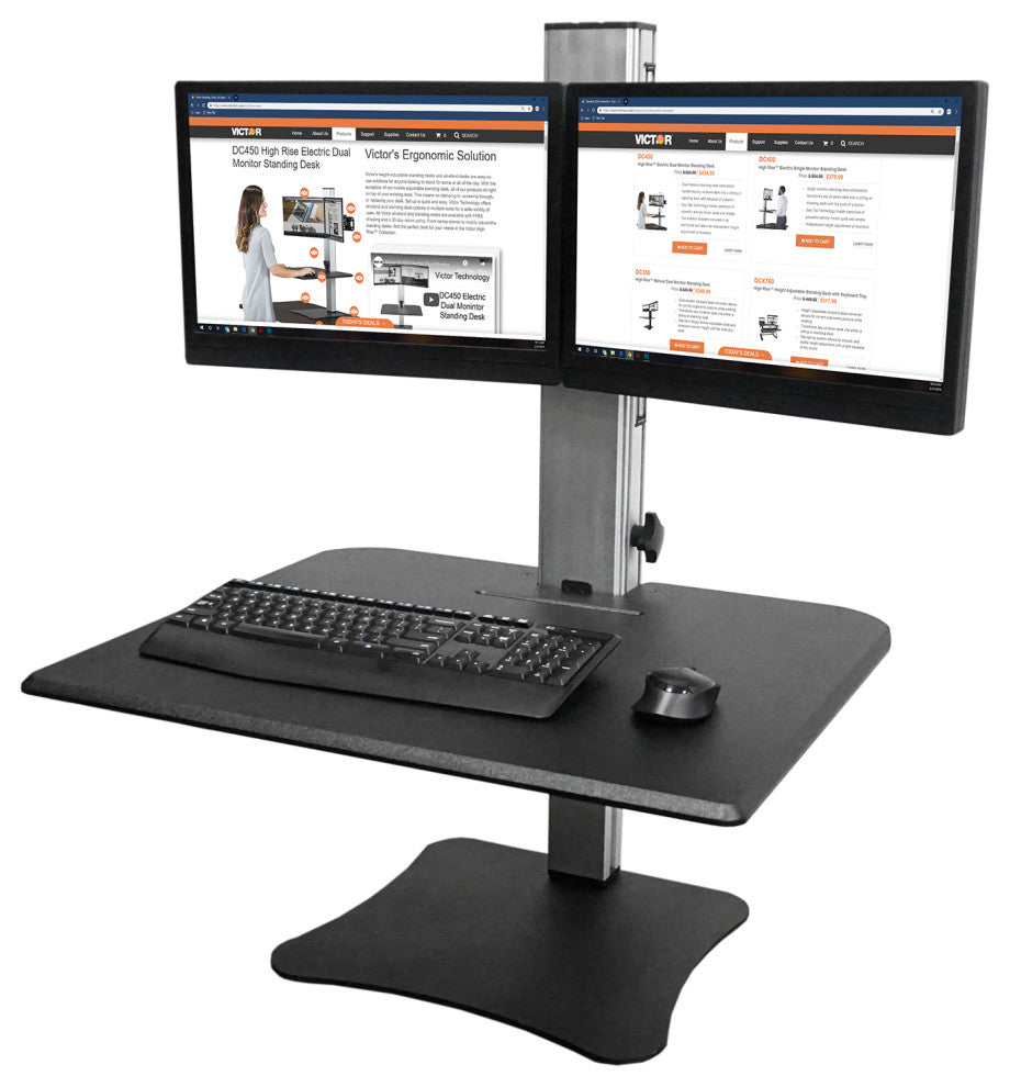High Rise Dual Monitor Standing Desk Workstation, Black