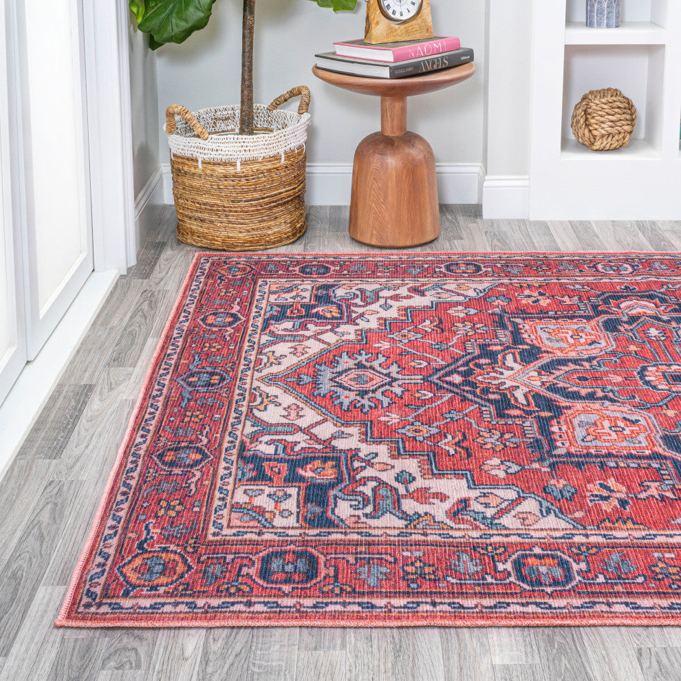 Cirali Ornate Large Medallion Machine Washable Indoor Area Rug, Red/Navy, 3 X 5