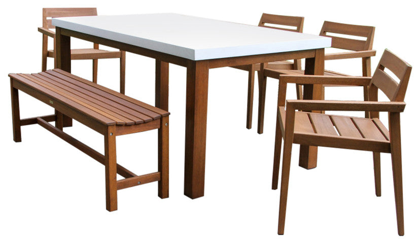 6-Piece Eucalyptus and Ivory Composite Dining Set With Stacking Chairs