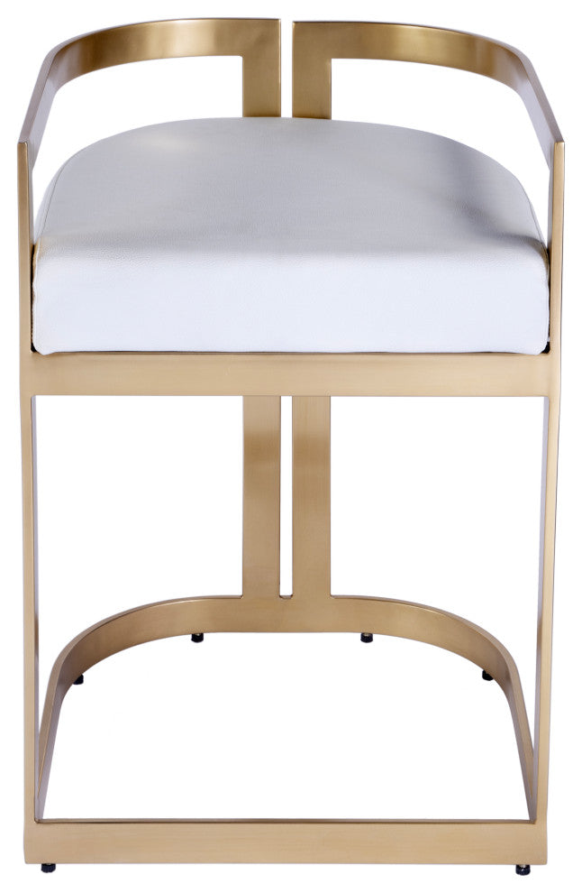 Clarence Faux Leather 23" Dining Stool, Polished Gold
