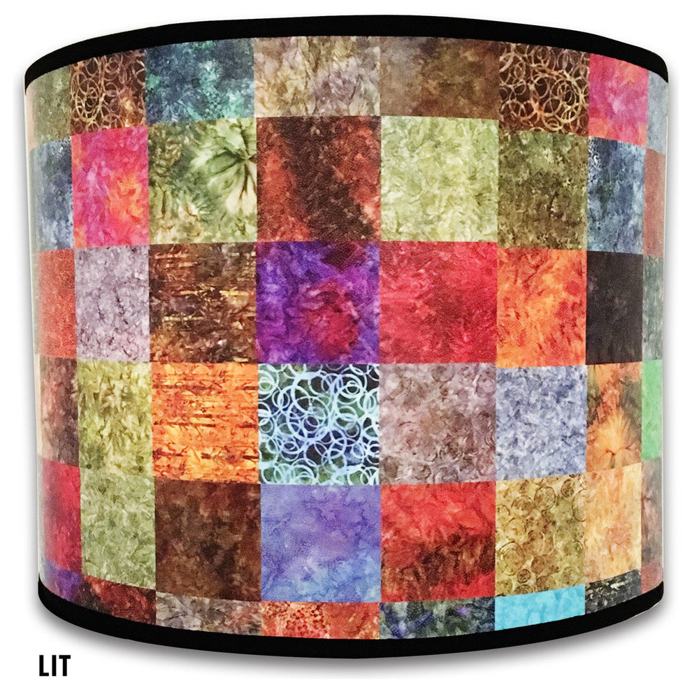 Multi-Colored Square Patchwork Hard Back Lampshade, Multi-Colored, 10"x10"x8"