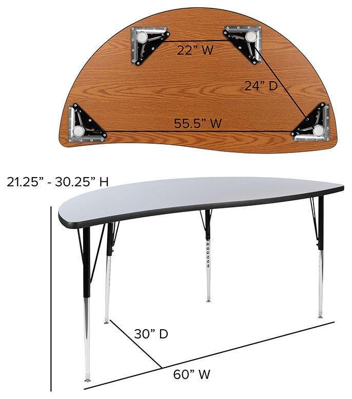 3 Piece 86" Oval Wave Activity Table Set - Standard Height Adj. Legs, Grey