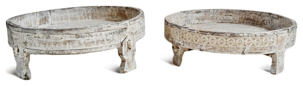 Consigned White Wash Chakki Ottoman Table