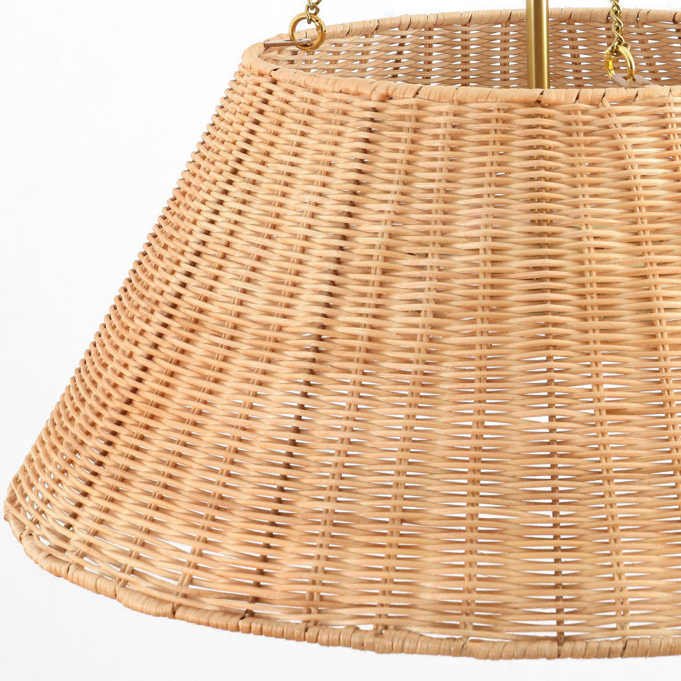 GetLedel 21.7" 3-Light Hand Woven Rattan Chandelier, Brown