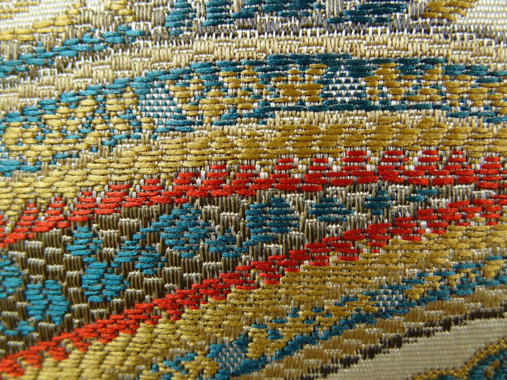 Paisley Bay Cream Red and Blue Handmade Luxury Pillow, 12"x20"