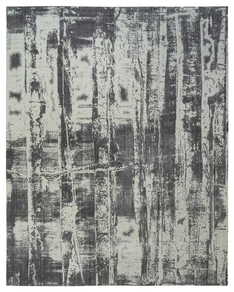 Black, Modern Design, Wool and Silk, Hand Loomed, Oversized, Rug, 12'0" x 15'0"
