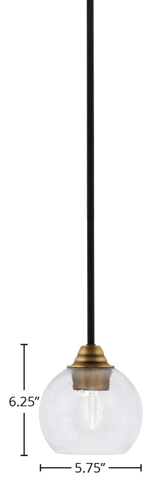 Paramount 1-Light Mini Pendant, Matte Black & Brass, 5.75" Clear Bubble Glass