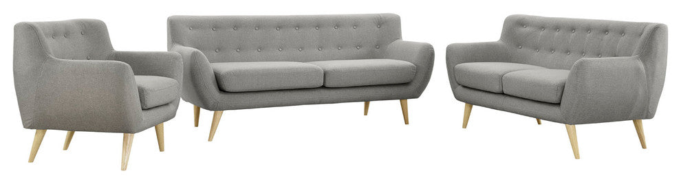 Modern Contemporary Living Room 3-Piece Set, Gray, Fabric, Plywood