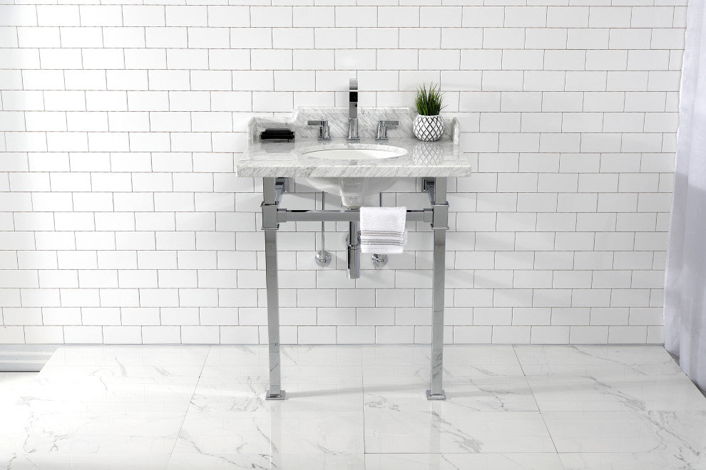 Kingston Brass LMS30MOQ1 30" Carrara Marble Console Sink, Legs