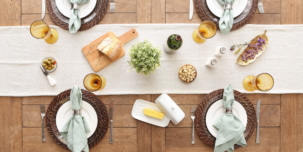 Off-White Chevron Handloom Table Runner 15x72