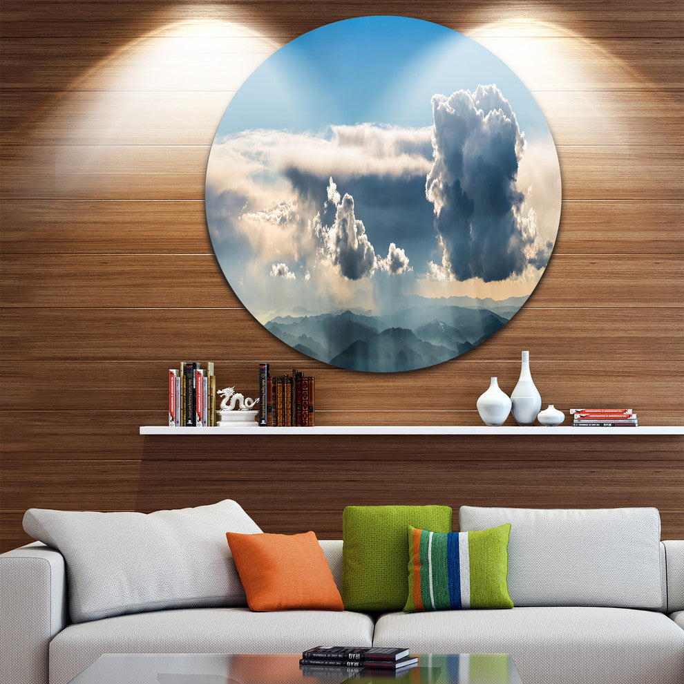 Heavy Clouds In Sky Panoramic View, Landscape Round Metal Wall Art, 36"