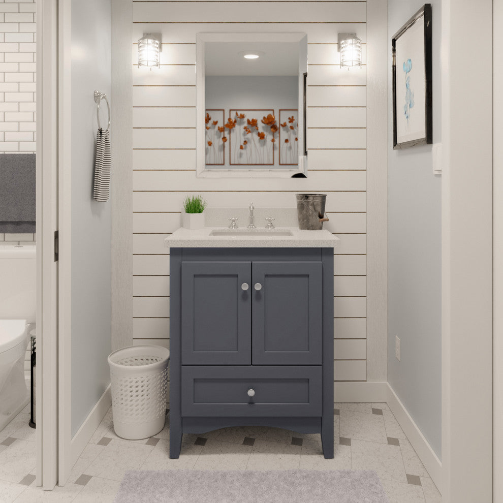 Abbey 30" Bathroom Vanity, Base: Marine Gray, 30", Top: Quartz