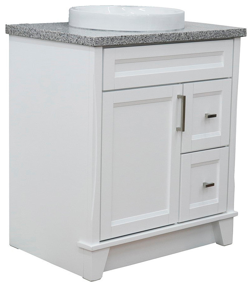 31" Single Sink Vanity, White Finish With Gray Granite With Round Sink