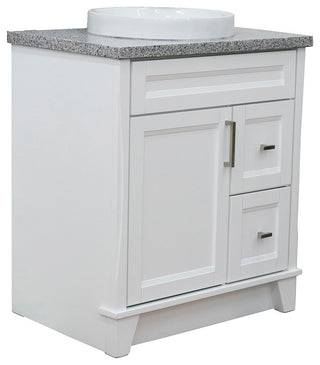 31" Single Sink Vanity, White Finish With Gray Granite With Round Sink