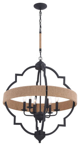 Beaumont 25" 6-Light Pendant Textured Gray With Natural Rope