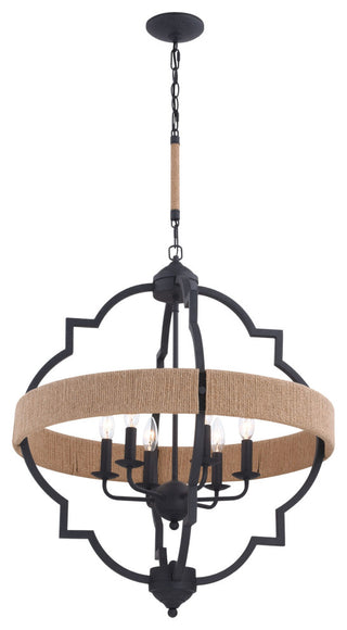 Beaumont 25" 6-Light Pendant Textured Gray With Natural Rope