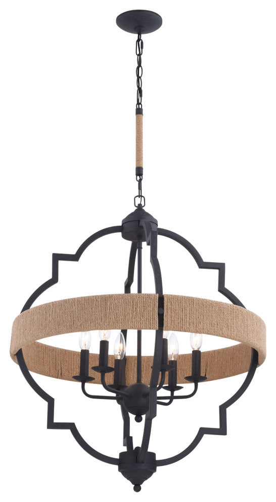 Beaumont 25" 6-Light Pendant Textured Gray With Natural Rope