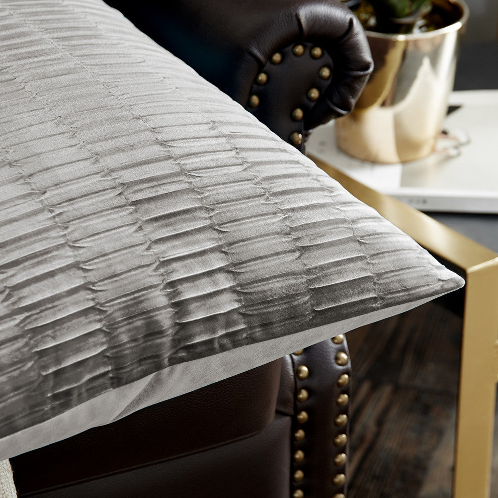 Pleated Velvet Pillow Covers, Set of 2, Silver, 26"x26"