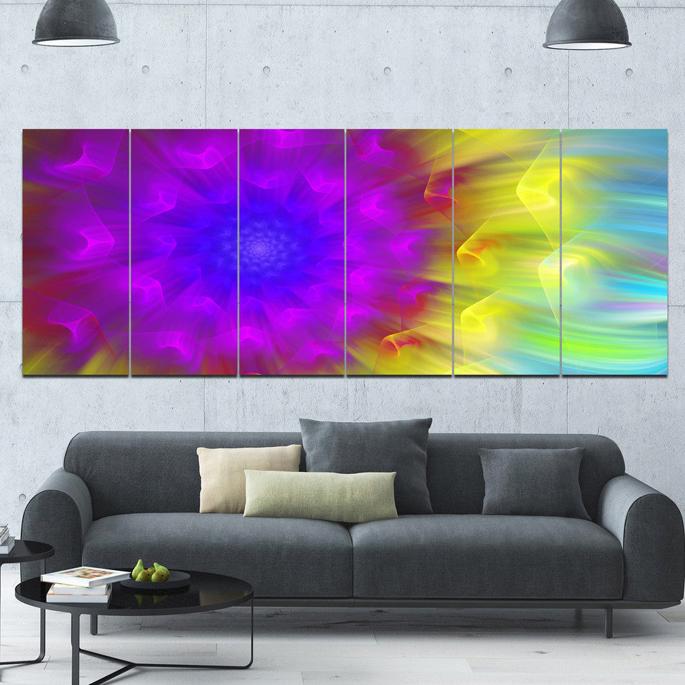 Purple Fractal Petals Dandelion, Floral Canvas Art Print, 70"x28", 6 Panels