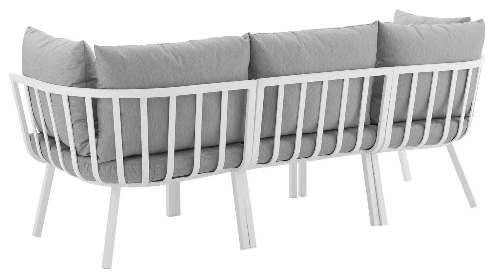 Lounge Sectional Sofa Chair Set, Aluminum, Metal, White Gray, Outdoor