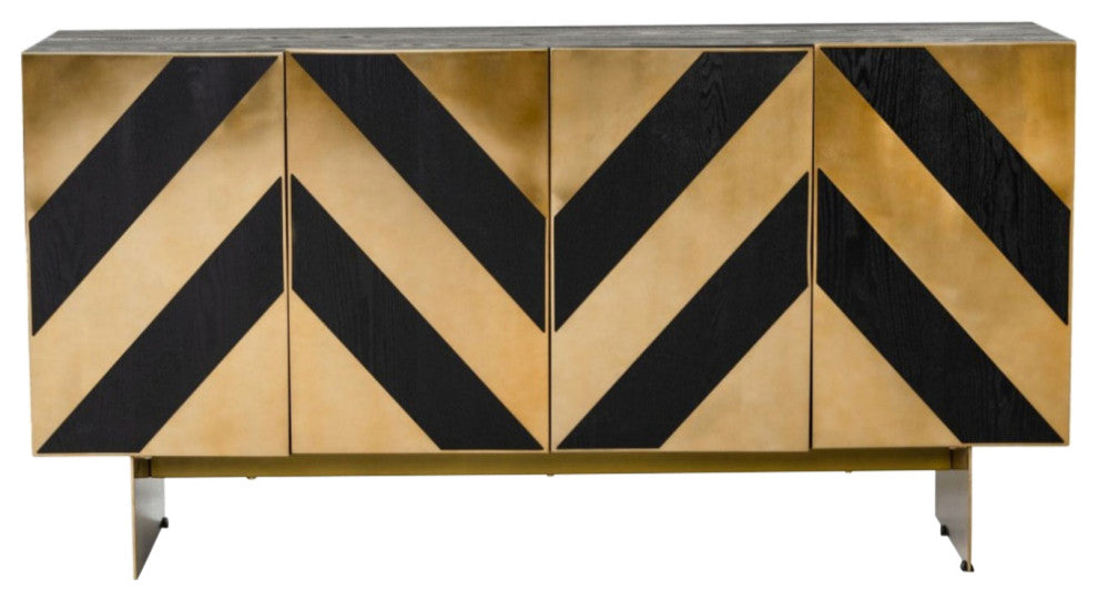 Modrest Perret Glam Black Ash and Brushed Brass Modern Buffet