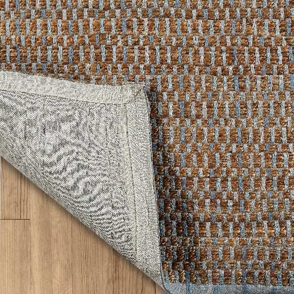 9" x 12" Sky Blue and Tan Interwoven Area Rug