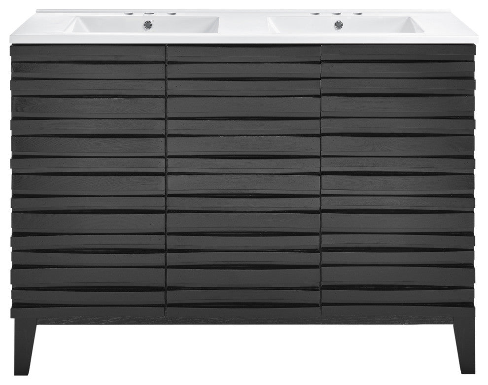 Cascade 48" Black Oak, Bathroom Vanity With White, 3-Hole Sink Top