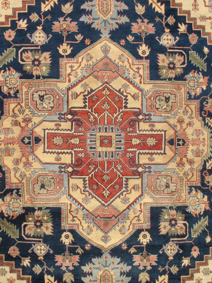 Pasargad Home Serapi Collection Hand-Knotted Navy Wool Area Rug, 8'x9'11"