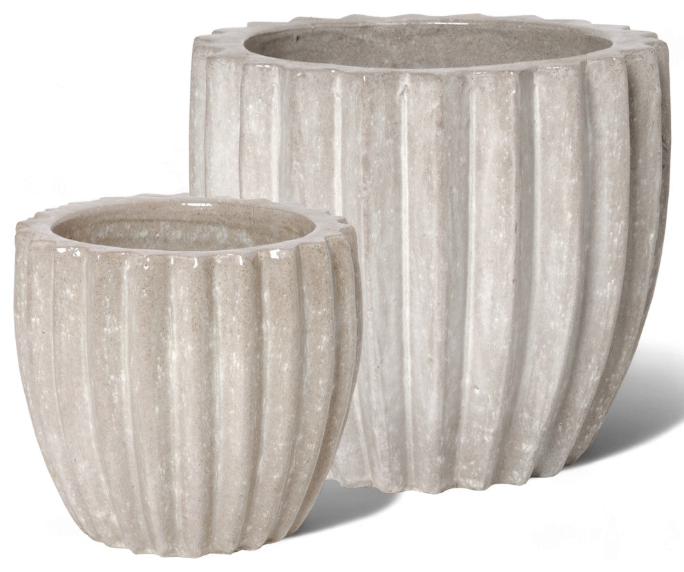 Gray Tall Round Ridge Pot