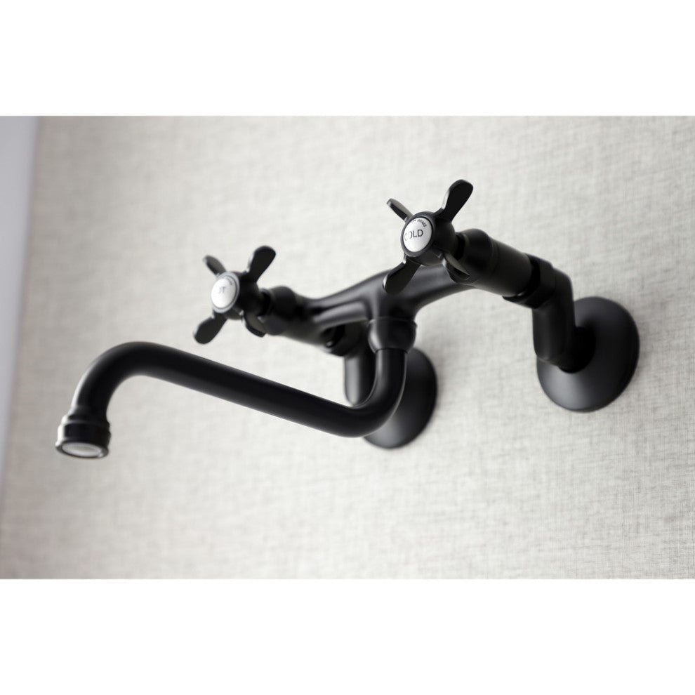 Kingston Brass KS115MB Essex Two Handle Wall Mount Bathroom Faucet, Matte Black