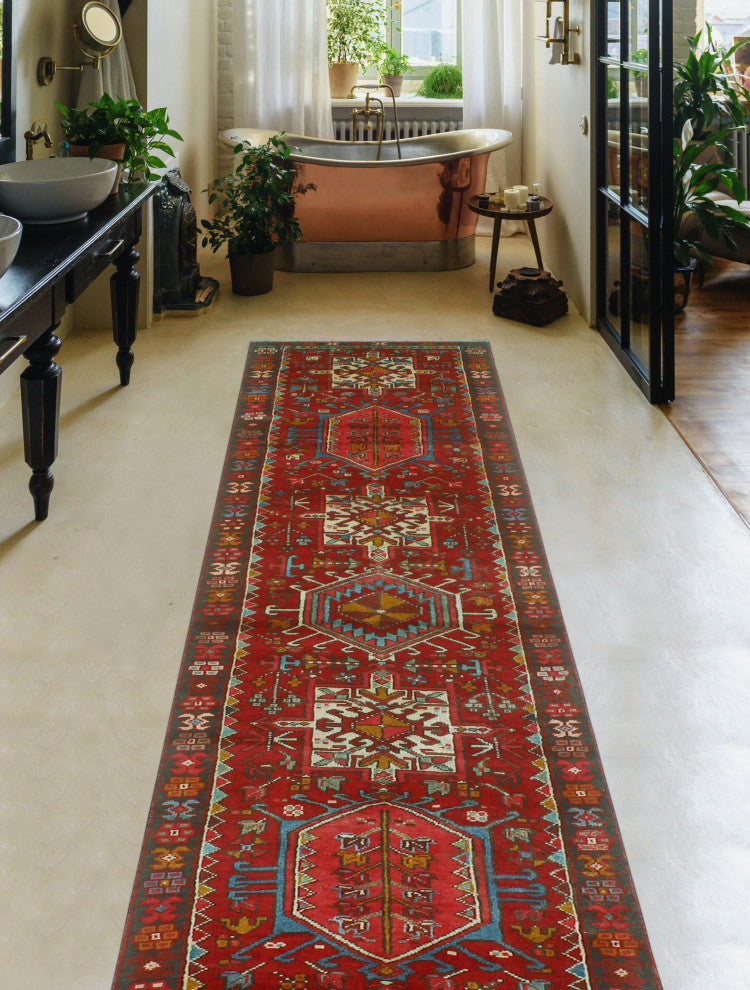 Fine Vintage Distressed Cranston Red/Ivory Runner, 2'6 x 11'8