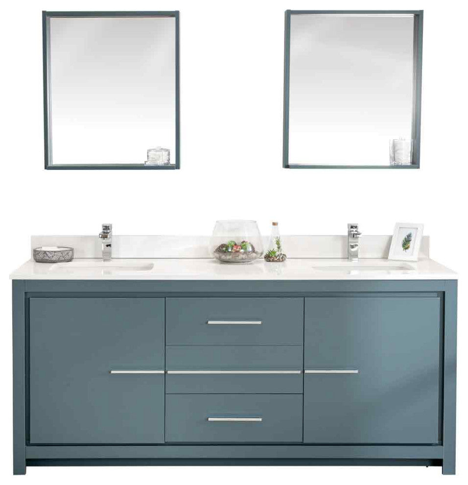 Mila Collection 72" Bathroom Vanity With Sink, Mirror, Countertop, Alasca Blue