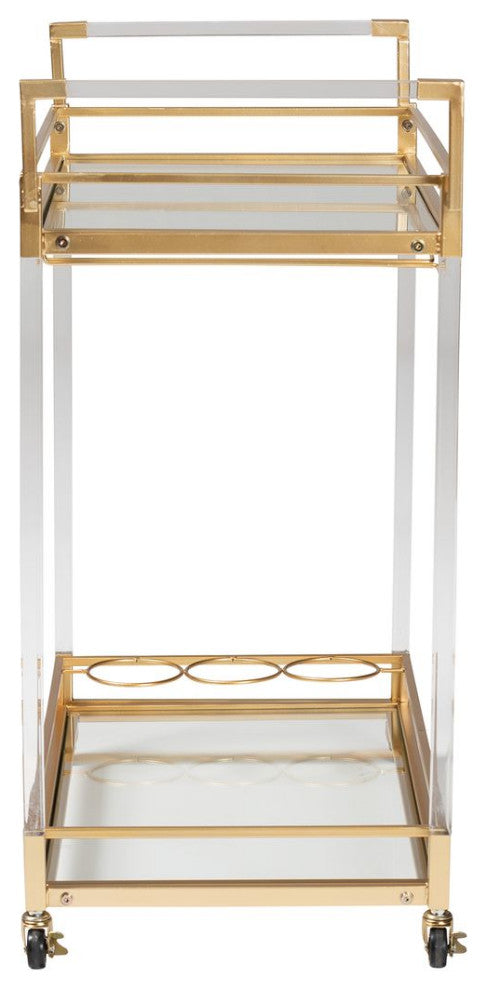 Savannah Contemporary Glam and Luxe Gold Metal and Glass Wine Cart