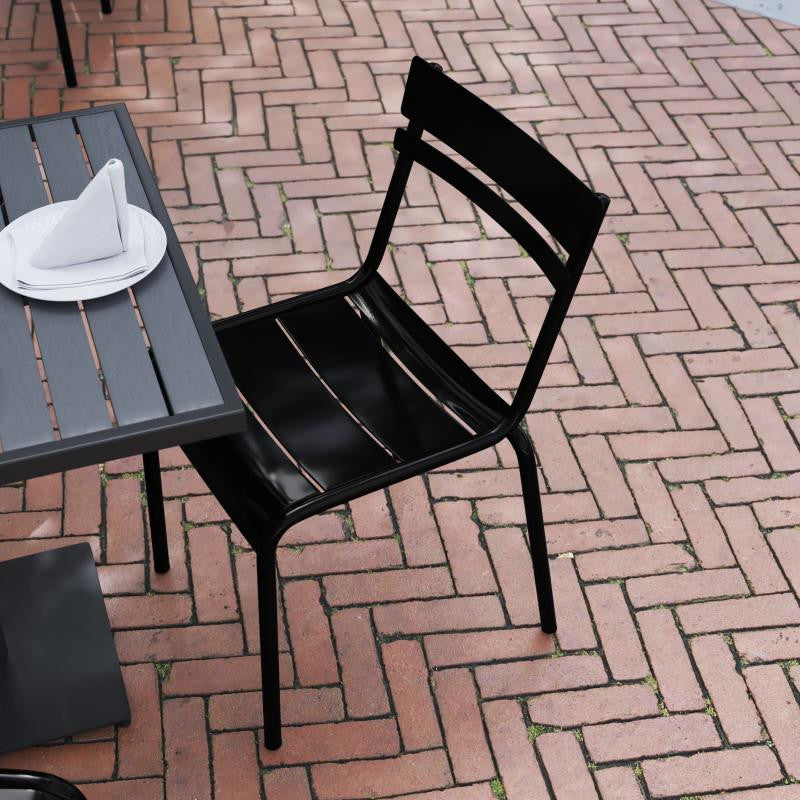 Nash Commercial Grade Steel Stack Chair, Indoor-Outdoor Armless Chair, Black