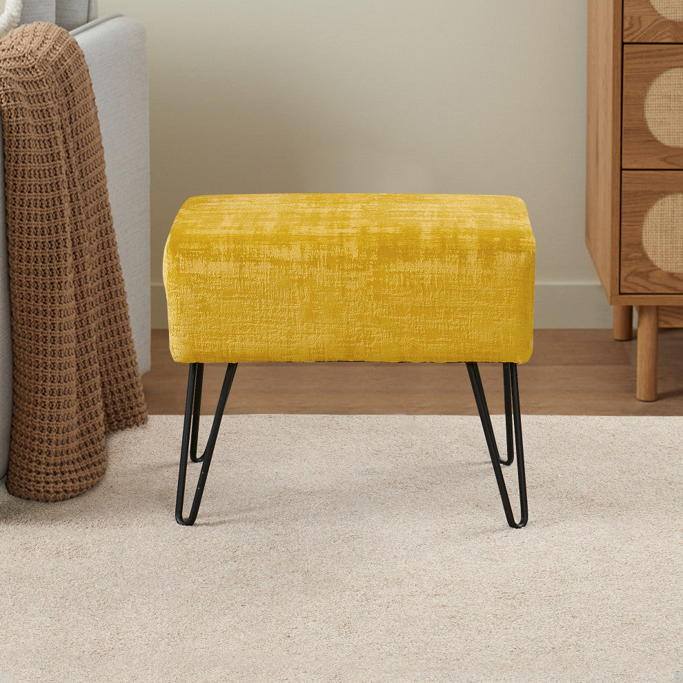 Textured Velvet Ottoman, Sulphur