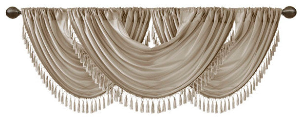 Madison Park Elena Silky Sheer Window Valance with Tassels, Bronze, Champagne