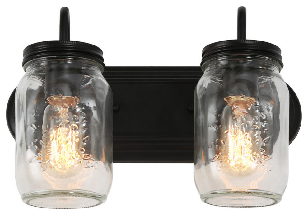 LNC Mason Jar Black Vintage Farmhouse Wall Sconces, 2 Lights