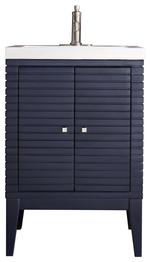 James Martin E213V24NVBWG Vanity Cabinet Navy Blue With White Glossy Countertop