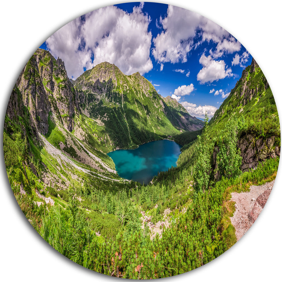 Green Tatra Mountains And Lake, Landscape Round Metal Wall Art, 38"