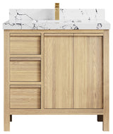 Elizabeth Oak 36" Center Sink Vanity, White 2" Viola Night