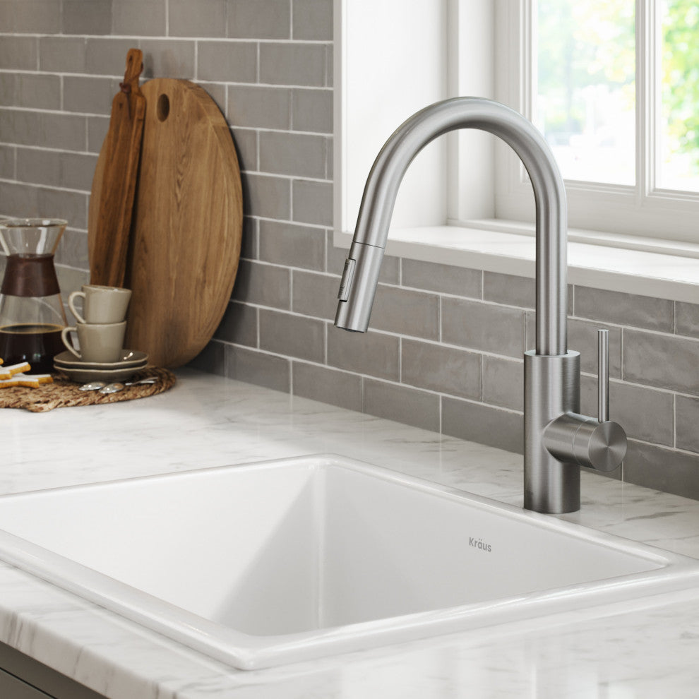 Oletto Pull-Down 1-Hole Kitchen Faucet, Spot Free Stainless Steel