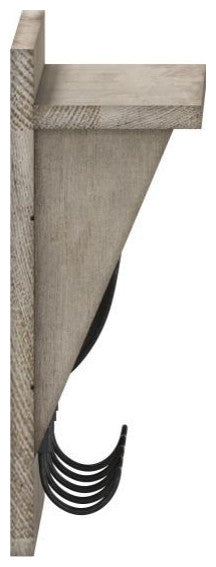 Daly Wall Mounted Solid Pine Wood Storage Rack With Upper Shelf and 5 Hooks, Rustic Brown