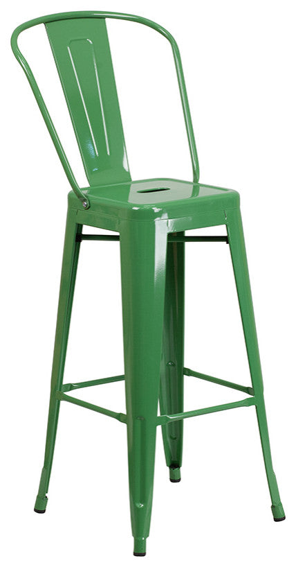 23.75" Square Green Metal Indoor-Outdoor Bar Table Set with 2 Stools with Backs